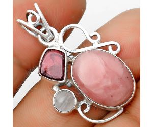 Natural Pink Opal, Garnet & Rose Quartz Pendant SDP135362 P-1557, 12x16 mm