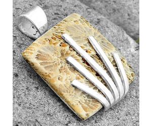 Natural Flower Fossil Coral Pendant SDP135510 P-1559, 22x22 mm
