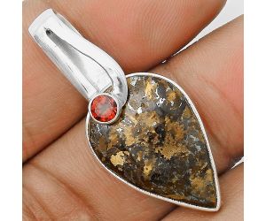 Natural Bronzite & Garnet Pendant SDP136194 P-1606, 16x23 mm