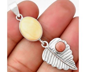 Leaf - Natural Spiny Oyster Shell and Pink Tulip Quartz Pendant SDP136382 P-1539, 11x14 mm