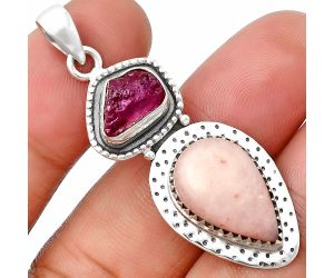 Pink Scolecite and Pink Tourmaline Rough Pendant SDP136515, 11x17 mm