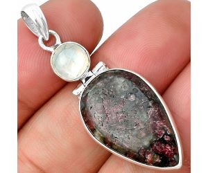 Russian Eudialyte and Rainbow Moonstone Pendant SDP136618 P-1108, 13x24 mm