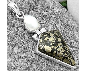 Nipomo Marcasite Agate and Pearl Pendant SDP136621 P-1108, 17x25 mm