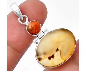 Montana Agate and Red Sponge Coral Pendant SDP136624 P-1108, 14x19 mm