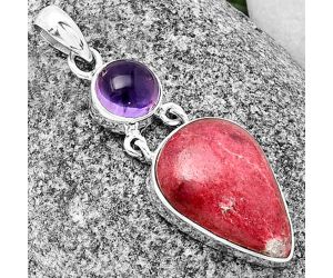 Pink Thulite and Amethyst Pendant SDP136633 P-1109, 14x20 mm