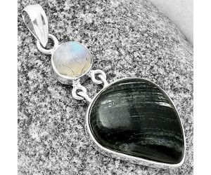 Silver Leaf Obsidian and Rainbow Moonstone Pendant SDP136659 P-1109, 16x21 mm