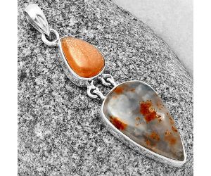 Robinson Ranch Plume Agate and Sunstone Pendant SDP136788 P-1109, 13x22 mm