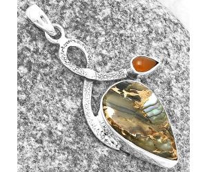 Copper Abalone Shell and Carnelian Pendant SDP137414 P-1111, 13x20 mm