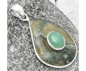 Horse Canyon Moss Agate and Chrysoprase Pendant SDP137763, 21x30 mm