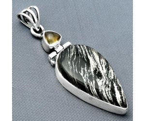 Silver Leaf Obsidian and Citrine Pendant SDP138016 P-1108, 14x26 mm
