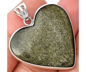Heart Silver Obsidian Pendant SDP138104 P-1043, 31x31 mm