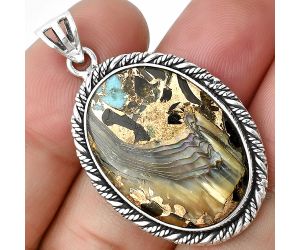 Shell In Black Blue Turquoise Pendant SDP138785 P-1074, 19x26 mm
