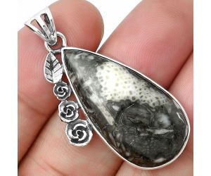 Floral - Mexican Cabbing Fossil Pendant SDP138919 P-1070, 18x31 mm