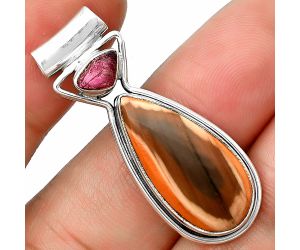 Imperial Jasper and Pink Tourmaline Rough Pendant SDP139149, 11x23 mm