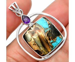 Shell In Black Blue Turquoise and Amethyst Pendant SDP139237 P-1005, 18x18 mm