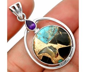 Shell In Black Blue Turquoise and Amethyst Pendant SDP139267 P-1005, 18x18 mm