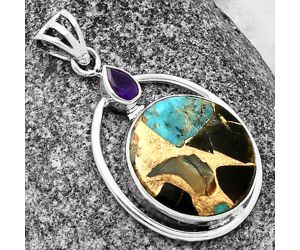 Shell In Black Blue Turquoise and Amethyst Pendant SDP139267 P-1005, 18x18 mm