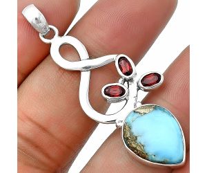 Kingman Turquoise With Pyrite and Garnet Pendant SDP139383 P-1118, 12x16 mm