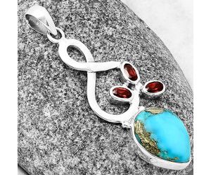 Kingman Turquoise With Pyrite and Garnet Pendant SDP139383 P-1118, 12x16 mm