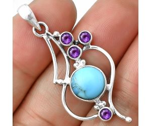 Natural Turquoise Morenci Mine and Amethyst Pendant SDP139419 P-1037, 10x10 mm