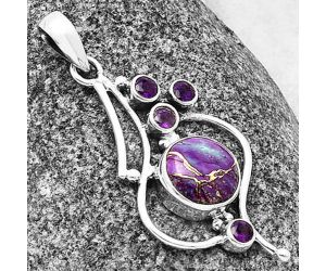 Copper Purple Turquoise and Amethyst Pendant SDP139432 P-1037, 10x10 mm