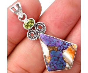 Spiny Oyster Turquoise and Peridot Pendant SDP140795 P-1093, 18x23 mm