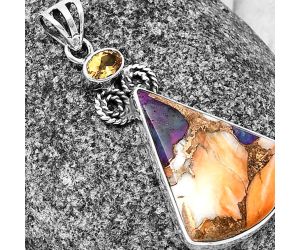 Spiny Oyster Turquoise and Citrine Pendant SDP140816 P-1093, 21x25 mm