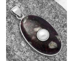 Russian Eudialyte and Pearl Pendant SDP141459 P-1323, 18x30 mm