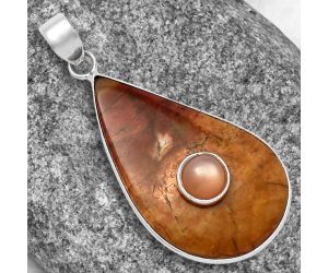 Red Moss Agate and Peach Moonstone Pendant SDP141520 P-1323, 21x36 mm