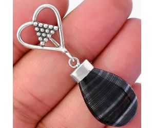 Heart - Crown Of Silver Psilomelane - Black Malachite Pendant SDP141678 P-1721, 16x23 mm
