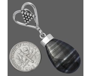 Heart - Crown Of Silver Psilomelane - Black Malachite Pendant SDP141678 P-1721, 16x23 mm