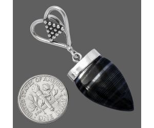 Heart - Crown Of Silver Psilomelane - Black Malachite Pendant SDP141683 P-1721, 15x23 mm