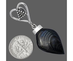 Heart - Crown Of Silver Psilomelane - Black Malachite Pendant SDP141697 P-1721, 17x25 mm