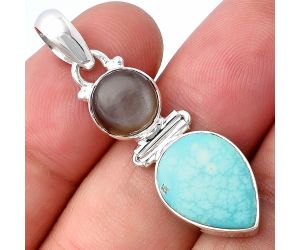 Natural Rare Turquoise Nevada Aztec Mt and Gray Moonstone Pendant SDP142274 P-1108, 11x15 mm