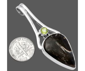 Palm Root Fossil Agate and Peridot Pendant SDP142966 P-1006, 18x27 mm
