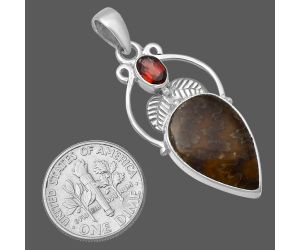 Sutured Ammonite and Garnet Pendant SDP143367 P-1434, 13x20 mm