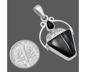 Crown Of Silver Psilomelane - Black Malachite and Black Onyx Pendant SDP143368 P-1434, 15x17 mm