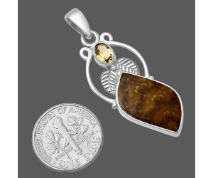Sutured Ammonite and Citrine Pendant SDP143369 P-1434, 11x20 mm