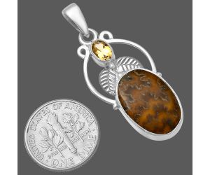 Sutured Ammonite and Citrine Pendant SDP143370 P-1434, 12x17 mm