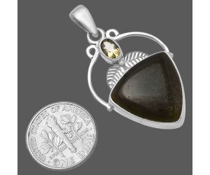Silver Obsidian and Smoky Quartz Pendant SDP143373 P-1434, 18x18 mm
