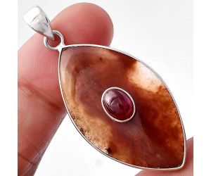Oregon Red Moss Agate and Garnet Pendant SDP143706 P-1323, 21x37 mm