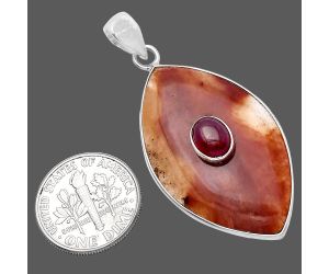 Oregon Red Moss Agate and Garnet Pendant SDP143706 P-1323, 21x37 mm