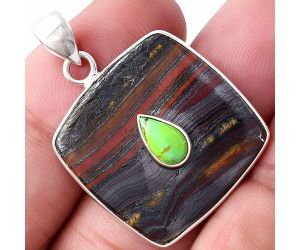Iron Tiger Eye and Copper Green Turquoise Pendant SDP143737 P-1323, 23x23 mm