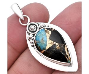 Shell In Black Blue Turquoise Pendant SDP143828 P-1350, 13x21 mm