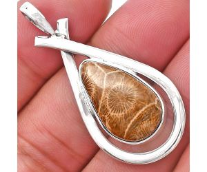 Flower Fossil Coral Pendant SDP143987 P-1314, 12x20 mm