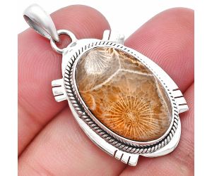 Flower Fossil Coral Pendant SDP144049 P-1463, 14x21 mm