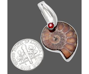Fossil Ammonite and Garnet Pendant SDP144086 P-1251, 16x21 mm