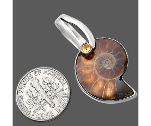 Fossil Ammonite and Citrine Pendant SDP144087 P-1251, 16x21 mm