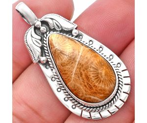 Flower Fossil Coral Pendant SDP144194 P-1568, 13x23 mm