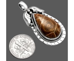 Flower Fossil Coral Pendant SDP144226 P-1568, 13x22 mm